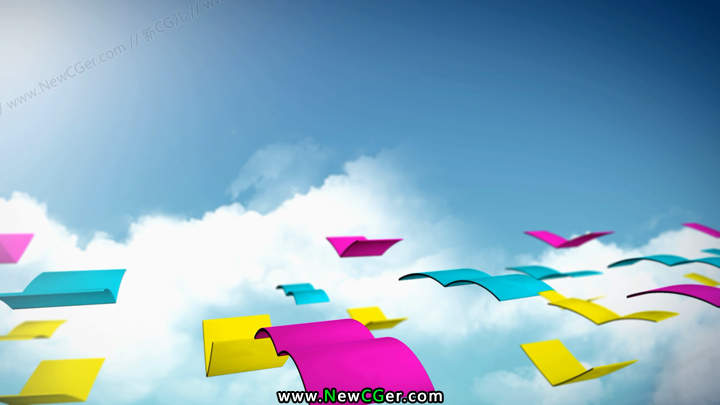 在天空中飞翔的彩色纸张循环视频素材，Page Flight-创富院