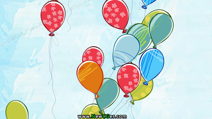 上升的涂鸦气球循环视频素材，Balloon Doodle-影创院