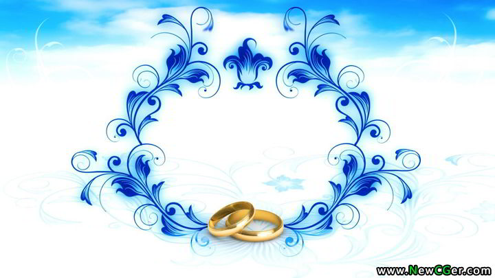 高清婚礼素材，花纹中婚戒滚动在一起，wedding-影创院