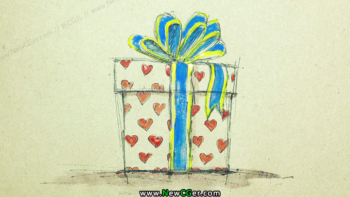 手绘爱心礼物盒子的逐帧动画视频素材，Gift-影创院
