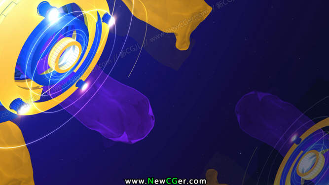 绸缎飘扬的三维边角灯光装饰循环素材-创富院