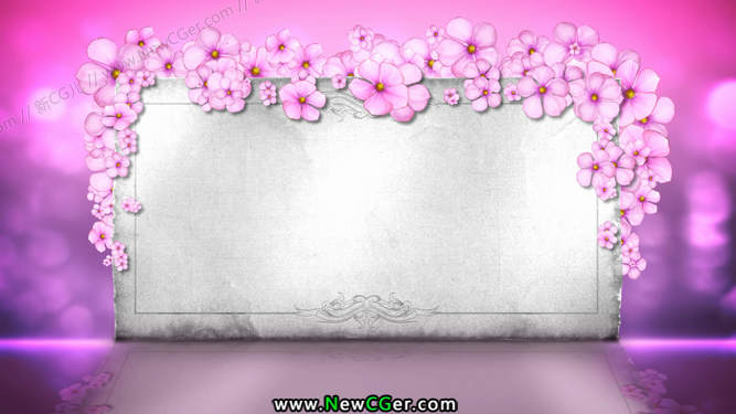 浪漫粉色小花装饰下的婚礼布景背板LED视频素材-创富院