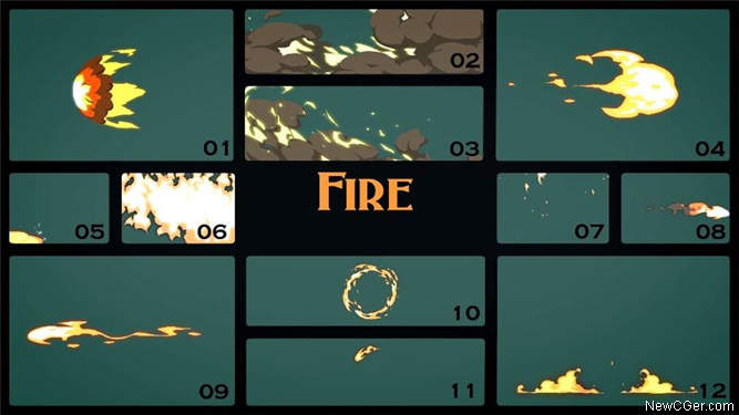 水、火、电的二维卡通特效动画视频素材包-影创院