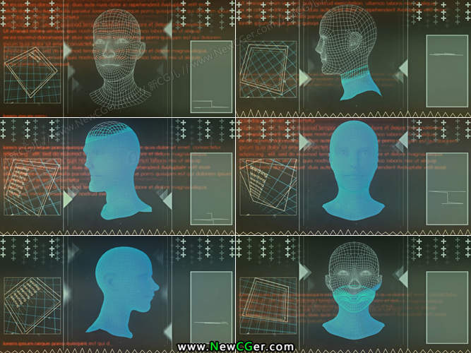 科幻界面的3D人物面部扫描动画视频素材-创富院