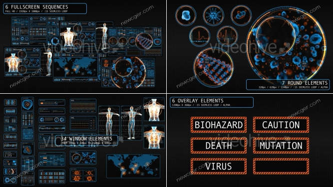 54个医学医疗主题的HUD全息科技元素视频素材-影创院