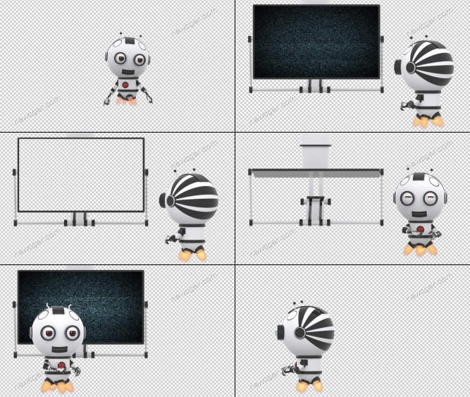 4段带通道的可爱机器人与机械屏幕内容演示视频素材-影创院