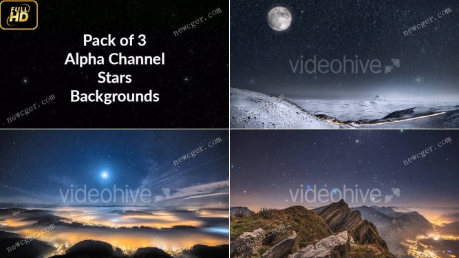 3段漂亮闪烁的繁星视频素材，带通道-影创院