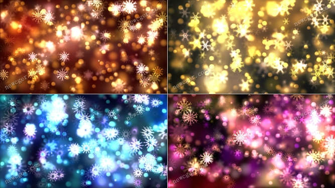 4款漂亮的圣诞节星光雪花背景视频素材，可循环-创富院