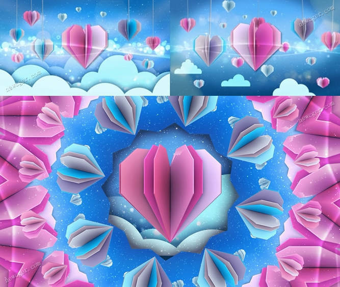 3段可以无缝循环的折纸爱心视频素材-创富院