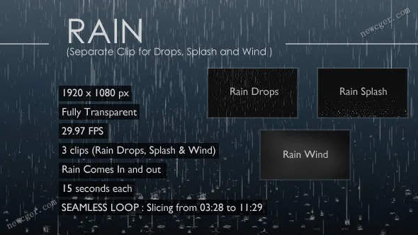 3段带通道的雨水视频素材：下雨、水花、风雨-影创院