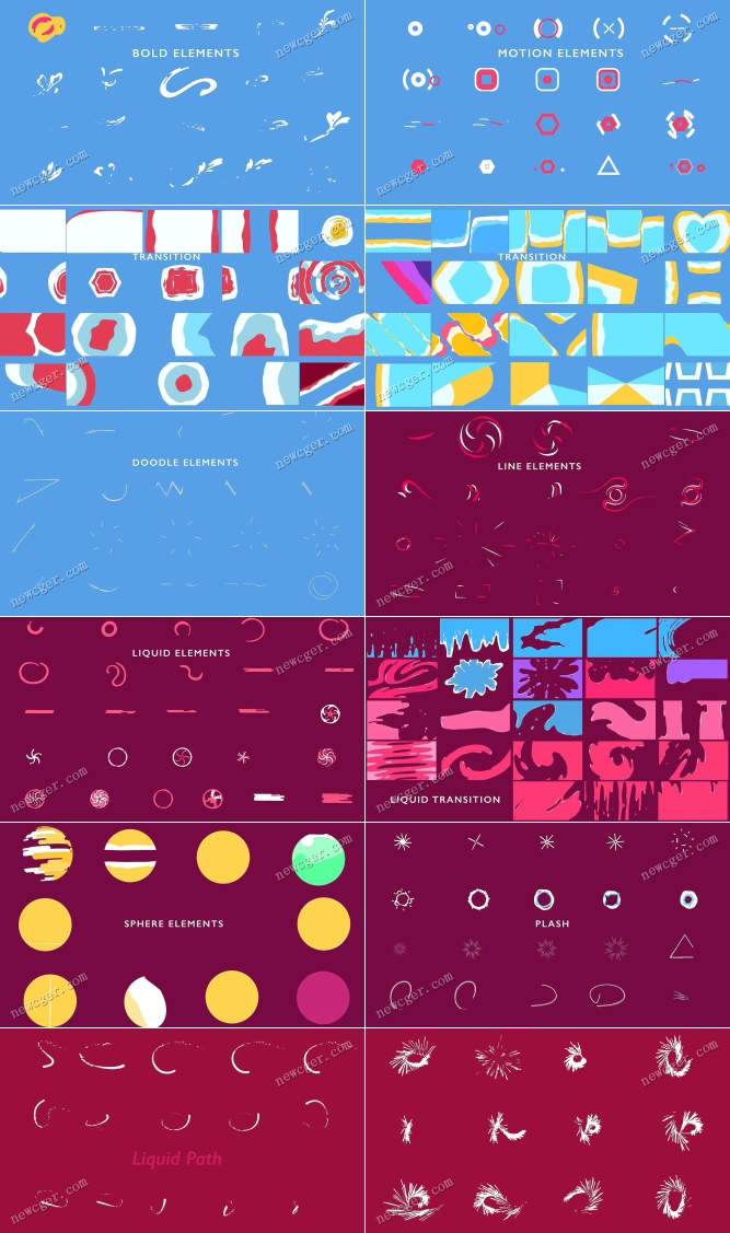 包含了多种分类的2D流体线条flash动画特效视频素材-影创院