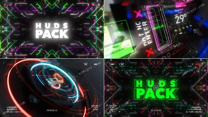 100个HUD全息高科技元素视频素材，色彩可改变-影创院