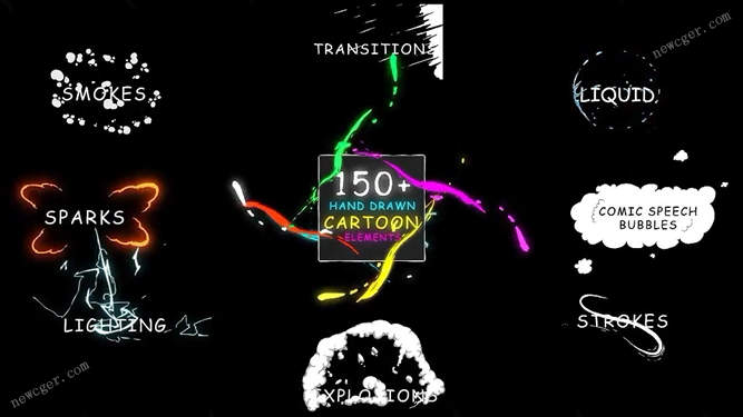 水、火、电等共计超过150个的卡通flash装饰特效元素视频素材，含源文件-创富院