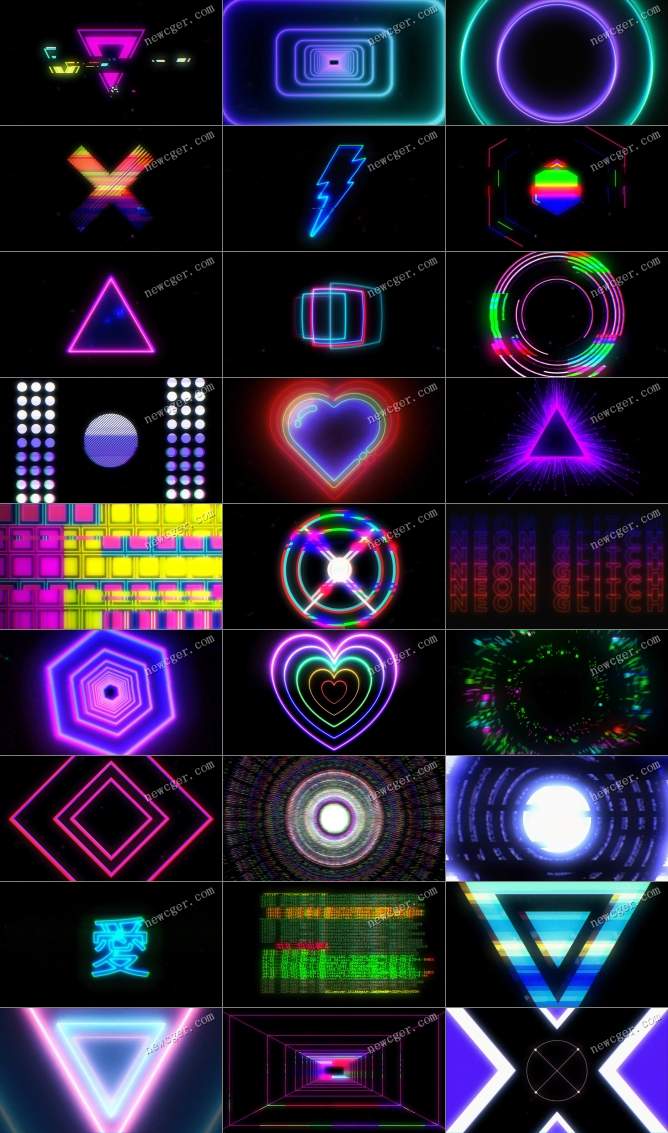 70个4K级超炫酷的毛刺故障霓虹灯图形形状动画特效视频素材-创富院