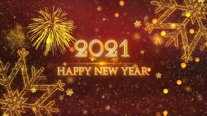 4K级2021年金色雪花和礼花的新年跨年开场动画视频素材V1-创富院