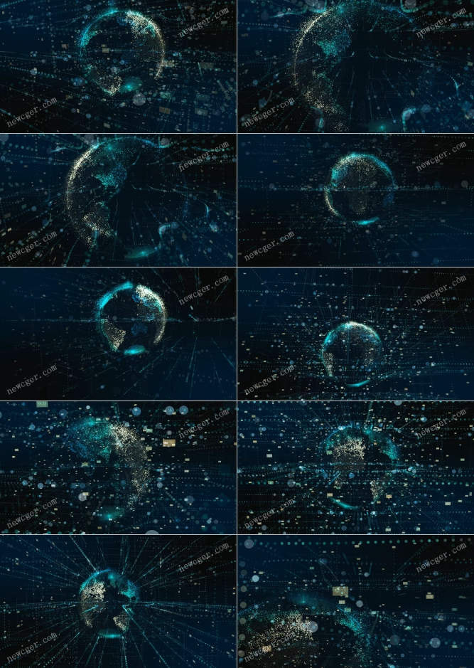 10段4K级高品质的数字光点地球特效视频素材-影创院