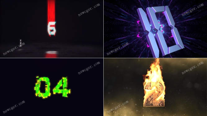 4款风格迥异的数字倒计时开场动画视频素材，其中2款含音效-影创院