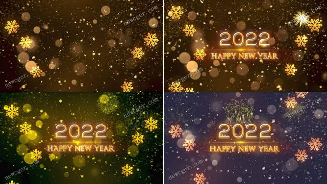 3个4K级2022年金色雪花和礼花的新年跨年开场动画视频素材-创富院