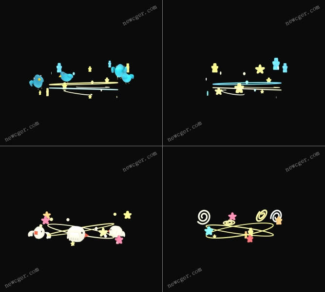 4个在综艺里表示晕倒、昏厥、茫然的旋转星星和小鸟花字装饰视频素材-影创院