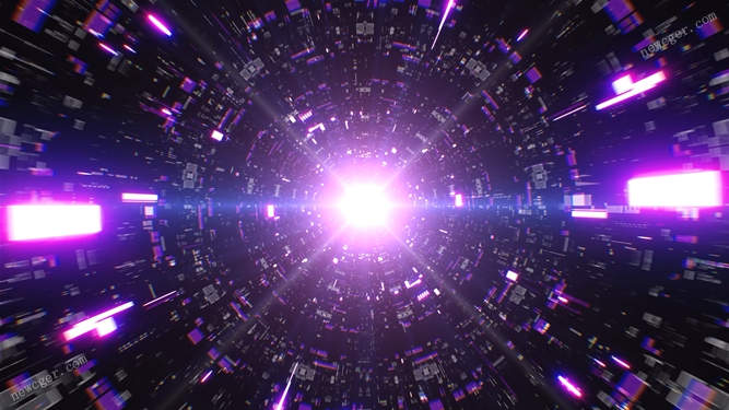 【4K视频素材】紫色隧道中的发光耀斑光效可循环视频素材-创富院