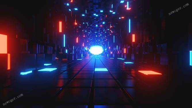 抽象发光赛博朋克霓虹灯三维隧道可循环视频素材-创富院