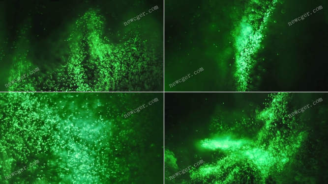 4段抽象迷幻的绿色流动粒子视觉特效背景视频素材-影创院