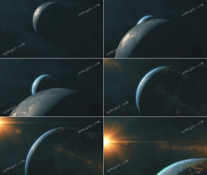 展示了月球、地球和太阳的太空空间场景动画视频素材-影创院