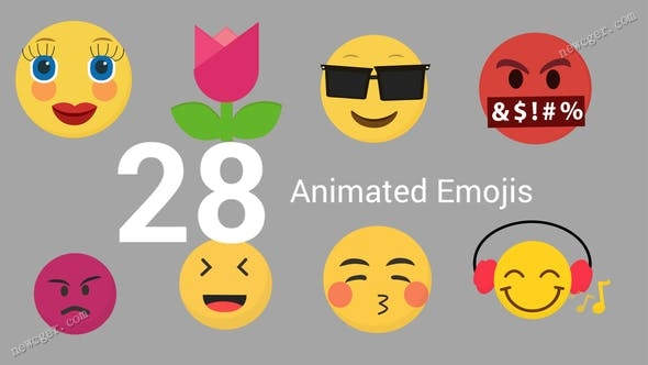28个趣味卡通风格Emojis表情符号动画元素视频素材-影创院