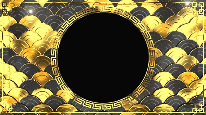 黄金金色质感的中国风新年圆形边框背景循环视频素材-创富院