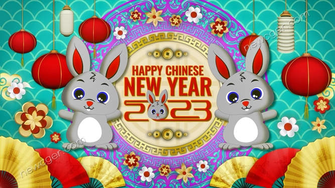 喜气洋洋2023年兔年春节新年快乐的可循环视频素材-创富院