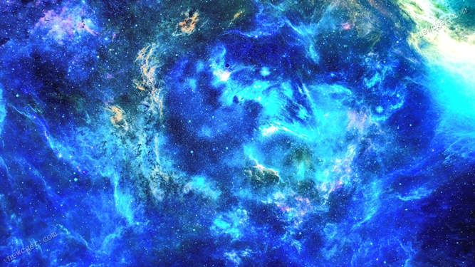 深邃太空中的蓝色星云和能量耀斑背景特效视频素材-创富院