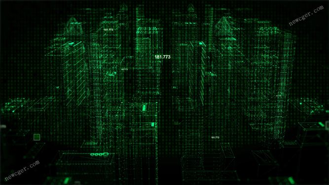 HUD数字全息科技城市建筑物3D动画循环视频素材-创富院