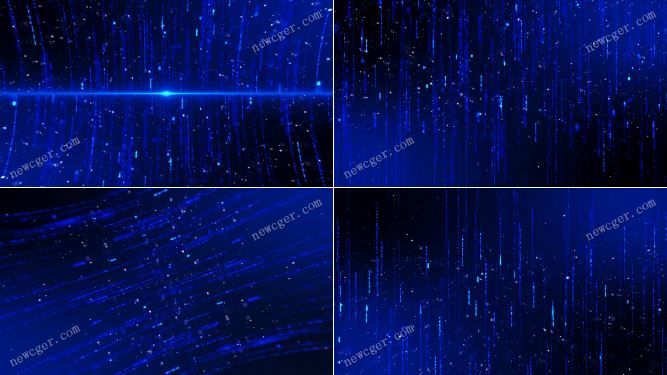 4段抽象优雅的蓝色线条雨滴粒子特效循环视频素材-创富院