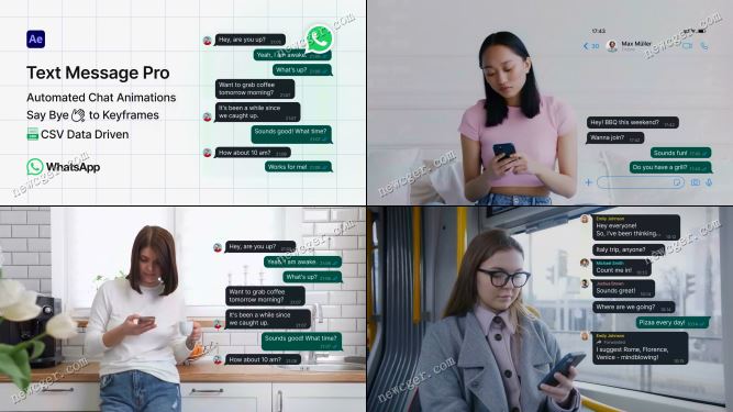 模仿WhatsApp或微信聊天对话的文字消息动画AE模板-创富院