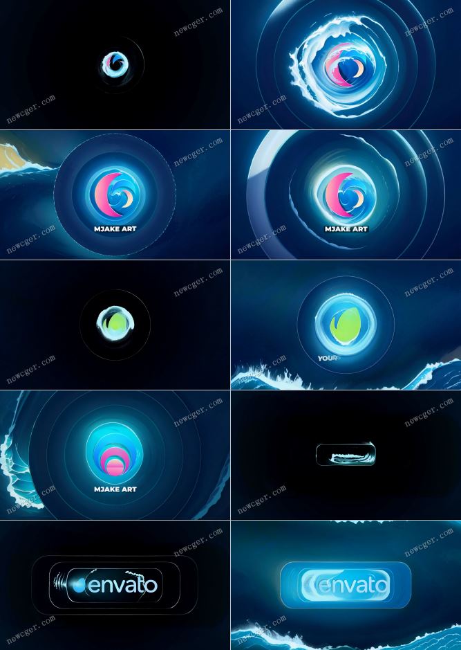 手绘波纹海浪特效的logo揭示开场动画AE模板-影创院