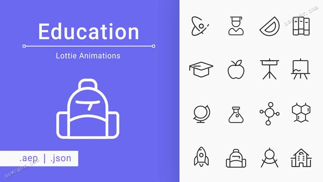 16个教育学习主题的图标小元素AE源文件，附GIF/JSON/MOV等格式-创富院