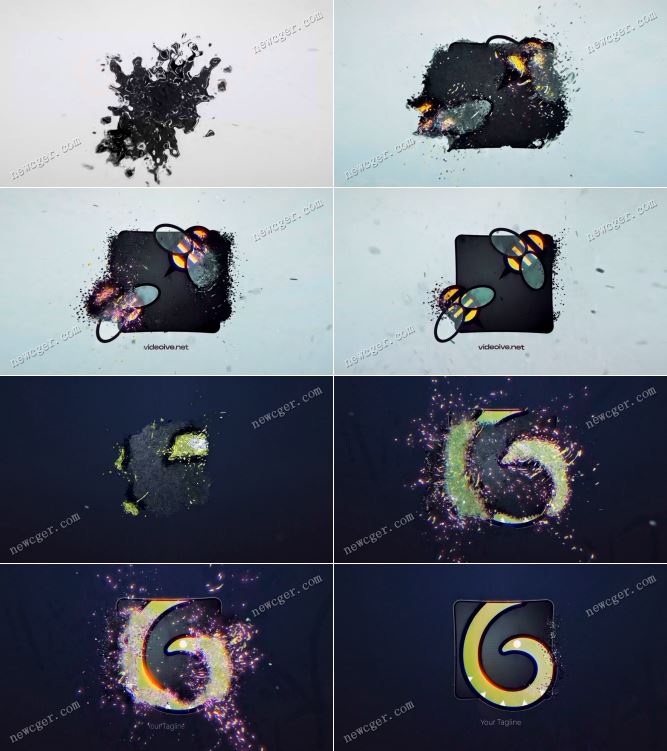 液体晕染和粒子特效揭示的logo标志开场AE模板，明暗2色入-影创院