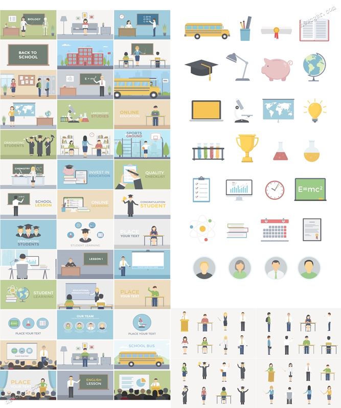 学校教育或毕业季主题的卡通风格MG动画素材集AE模板-创富院