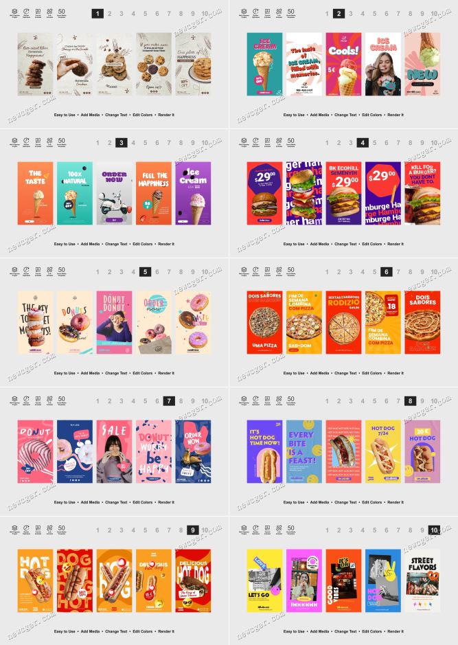 50款快餐食物主题的Instagram竖版海报动画样机AE模板-创富院