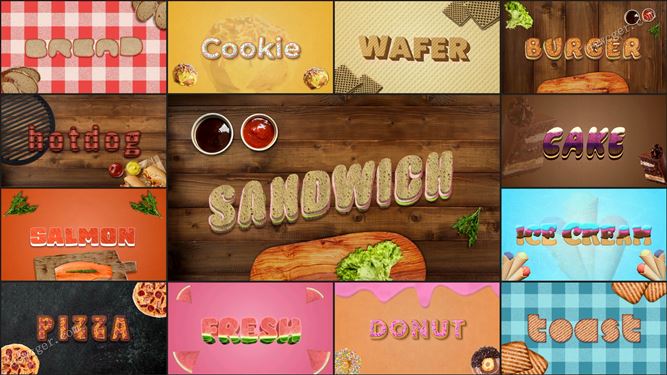 创意食物纹理样式的文本标题特效设计AE模板-创富院