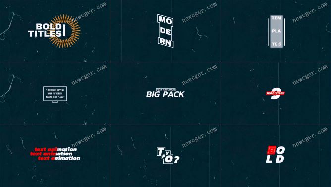 9个简洁干净的粗体文本标题动画设计AE源文件-影创院