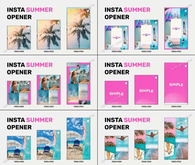 Instagram或抖音等社交媒体尺寸的活力夏天竖版宣传片AE模板-影创院