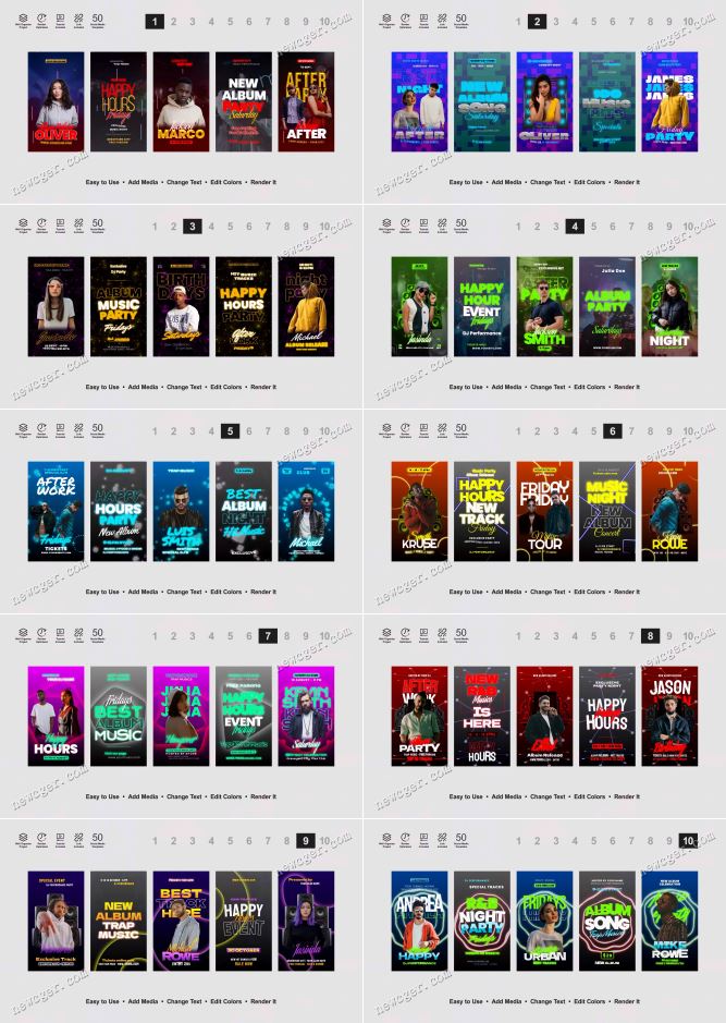 50款时尚派对或音乐节的Instagram竖版海报设计AE模板-影创院