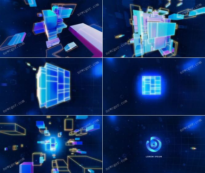抽象科技立方体汇聚后又爆炸开来的logo特效AE模板-影创院