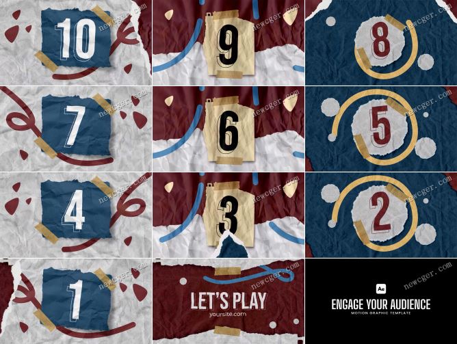 创意揉纸撕纸样式的10秒倒计时动画AE模板-创富院