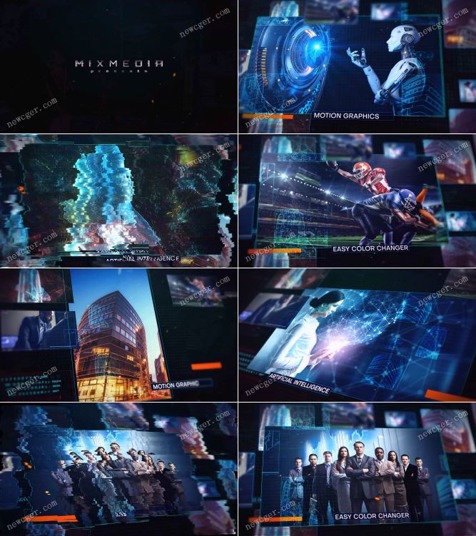AI人工智能主题的图像幻灯片展示开场AE模板-创富院