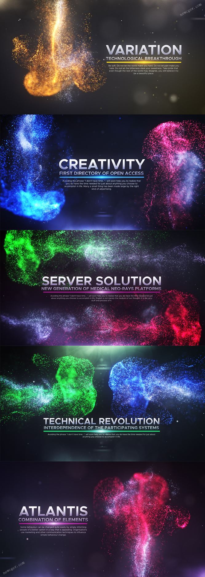 炫美流体粒子特效和文本标题开场序列AE模板-创富院