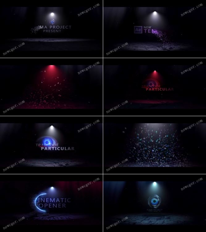 黑暗中照明灯光下的电影标题破碎特效AE模板-影创院