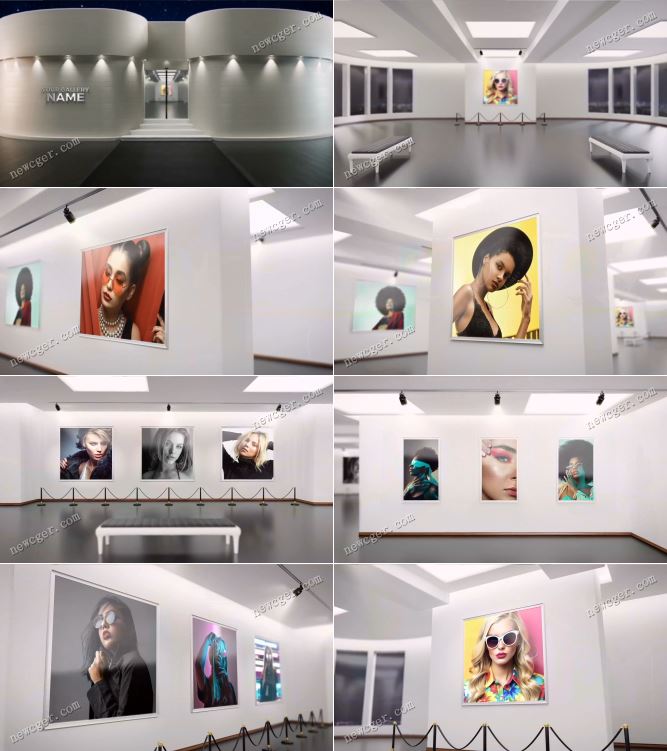高端雅致的摄影展作品展览厅三维场景动画AE模板-创富院