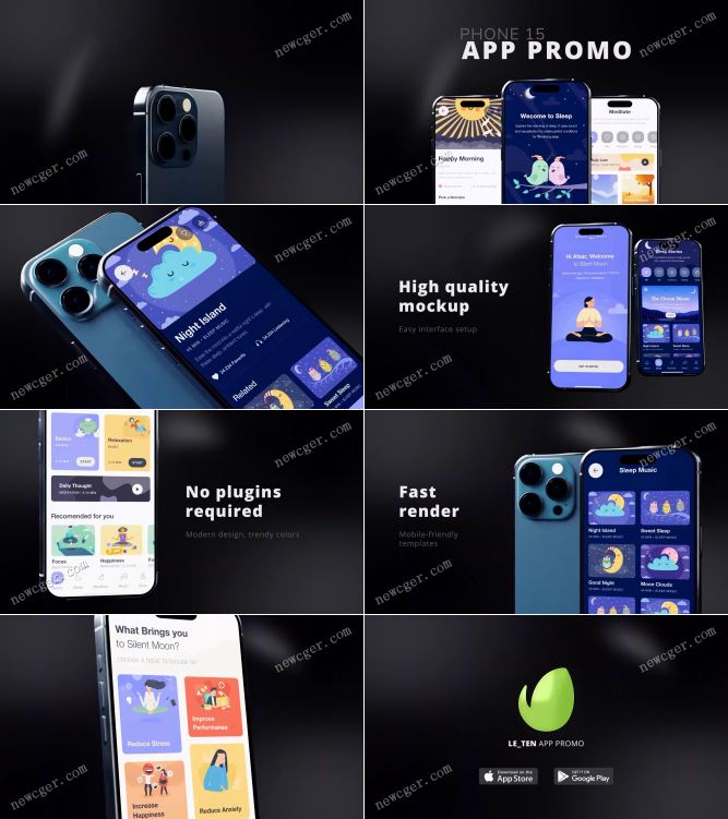 模拟iPhone 15手机模型上的APP宣传演示动画AE模板-影创院